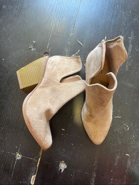 Yoki Taupe Suede Cutout Ankle Booties